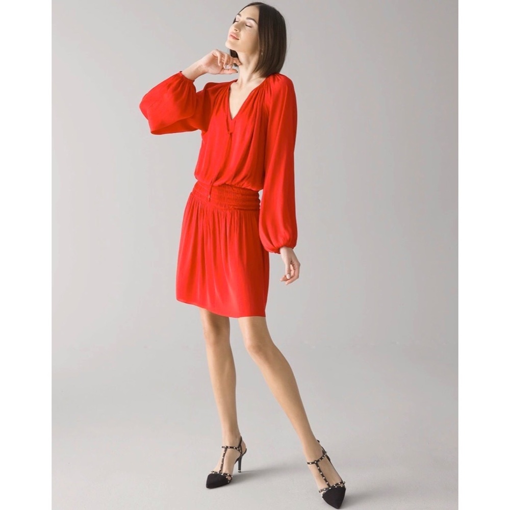 WHBM Drop Waist Blouson Dress Red~ Large - Picture 7 of 12